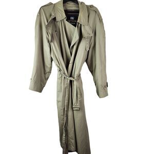 London Fog Men's Trench Coat Double Breasted Khaki Vented‎ 42L with Liner
